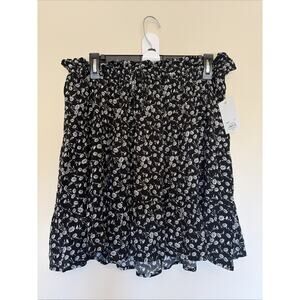 SO Black Allover Floral Flower Tiered Cottagecore Prairie Mini Skirt XL NEW NWT